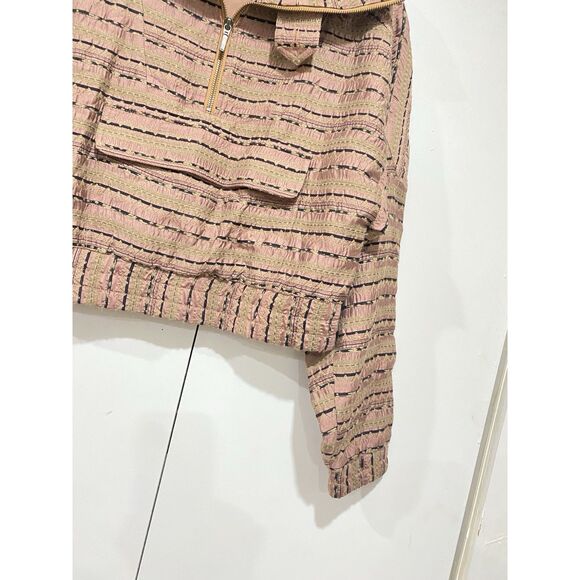 Intermix Top Silk Womens Sz 4 Long Sleeves Crop 1/2 Zip Pink Brown Geometric - Picture 7 of 16